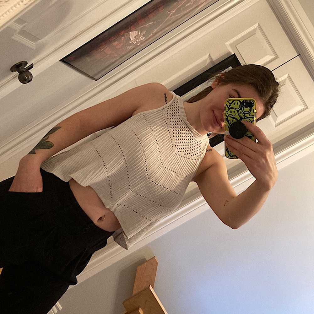 Loose fitting white knit tank top
